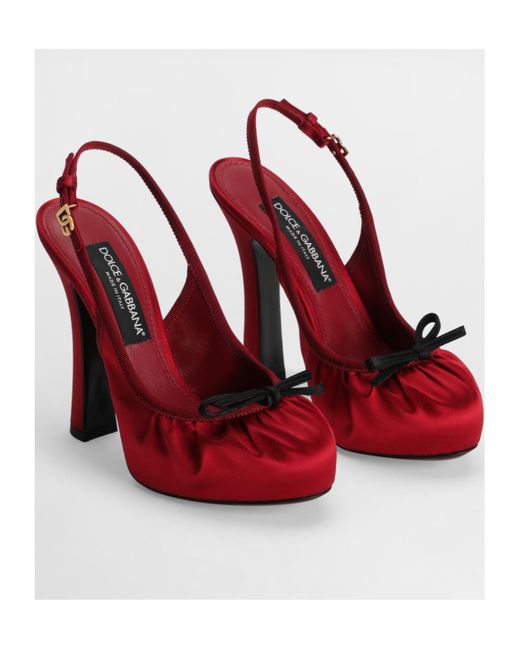 Dolce & Gabbana Red Bow Detailed Satin Pumps