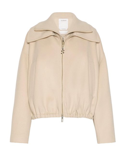 Sportmax Natural Pure Wool Bomber Jacket With Removable Bib
