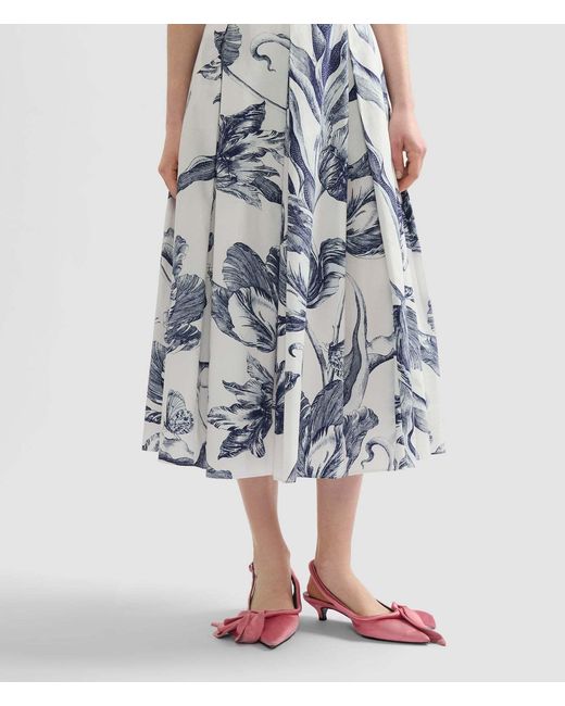 Erdem Blue Floral Print Pleated Midi Skirt