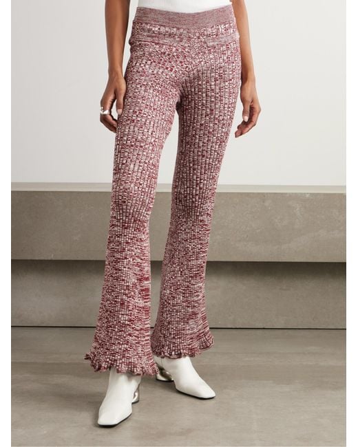 Rabanne Purple Ribbed Knit Flared Pants