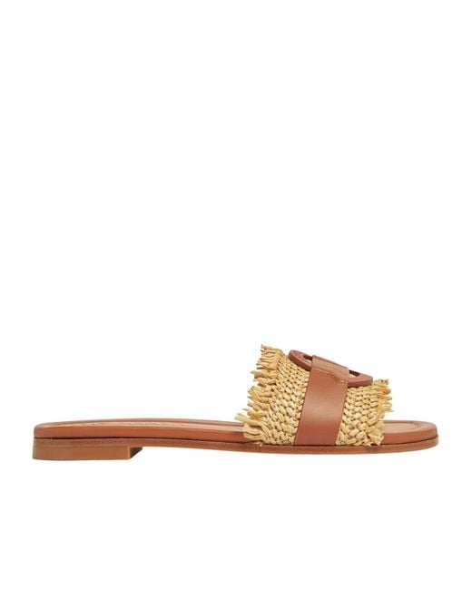 Moncler Brown Bell Raffia Leather Sliders
