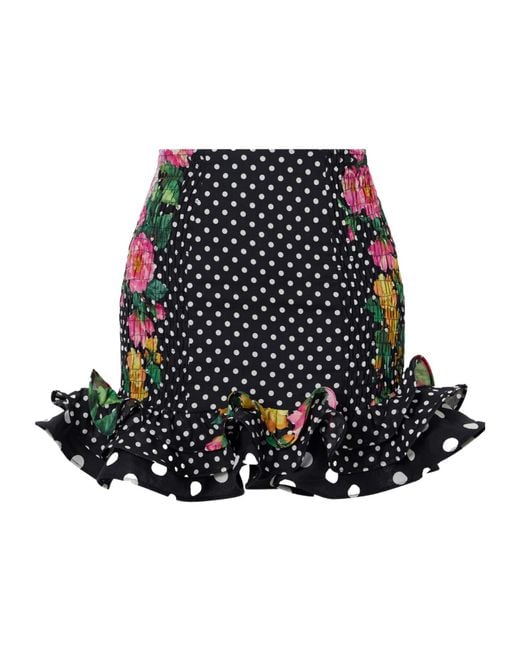 Charo Ruiz Black Alameda Shirred Ruffled Floral-Print Polka-Dot Cotton-Blend Mini Skirt