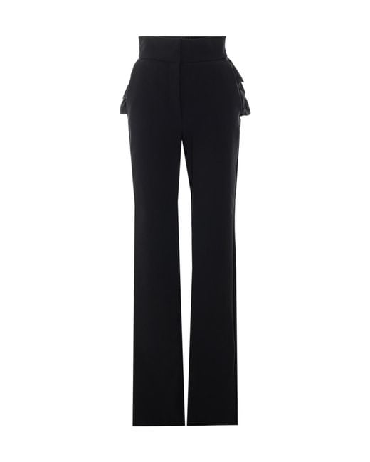 Elisabetta Franchi Black Ruffle-Detail Casual Trousers
