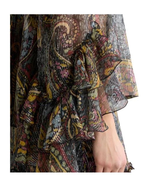 Etro Brown Silk Shirt With Ruffle And Striped Floral Paisley Motif