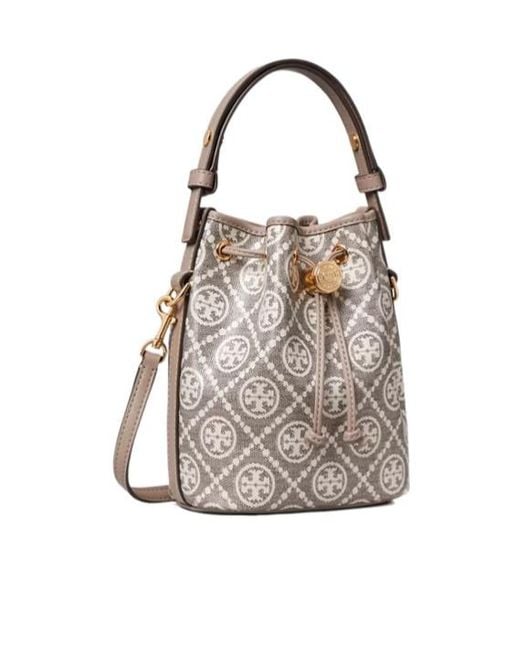Tory Burch White T Monogram Mini Bucket Bag
