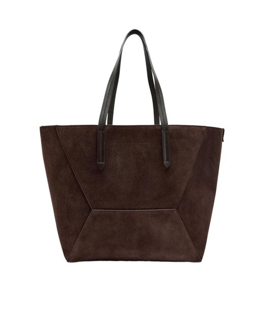 Brunello Cucinelli Brown Bead Medium Suede Tote
