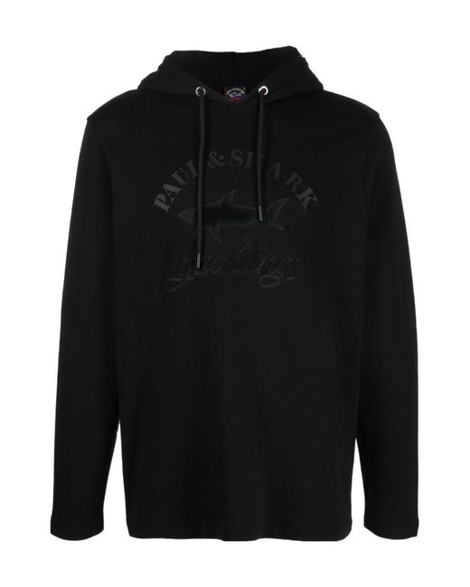 Paul & Shark Black Logo Printed Drawstring Hoodie for men