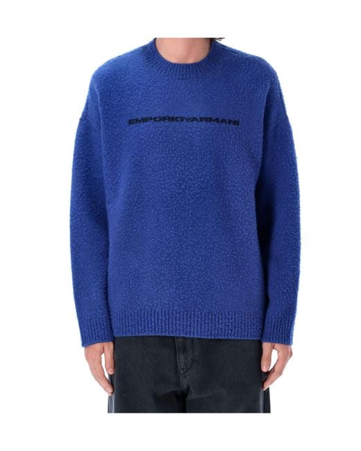 Emporio Armani Blue Logo Printed Crewneck Jumper for men