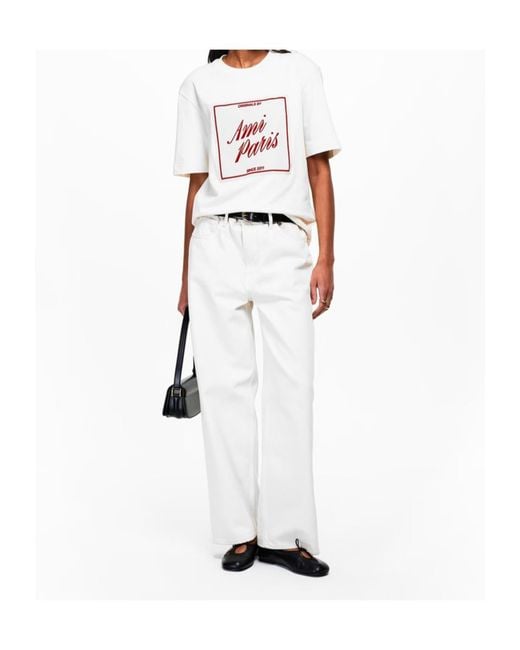 AMI White Logo Crew Neck T-Shirt