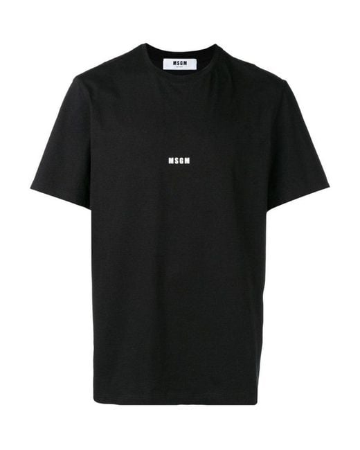 MSGM Black Viscose Pattern T-Shirt for men