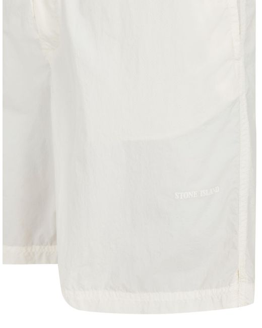 Stone Island White Logo-Print Swim Shorts for men