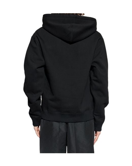 Jil Sander Black Logo Printed Drawstring Hoodie for men