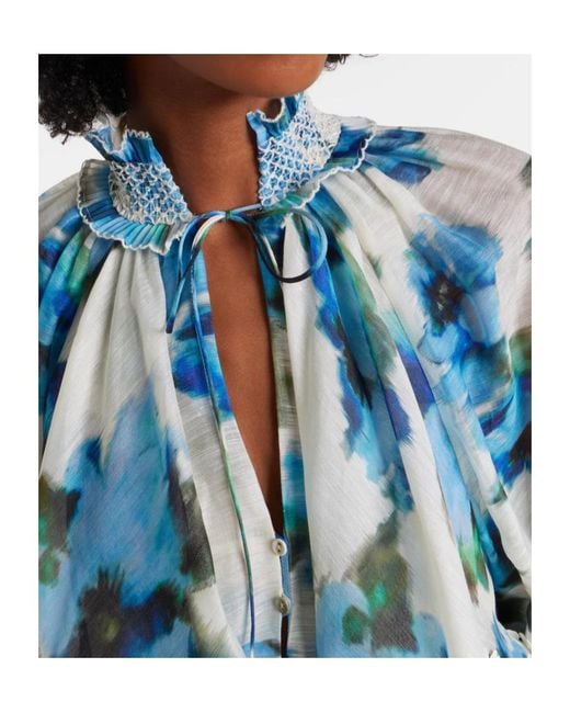 Zimmermann Blue Floral Lace-Trimmed Minidress