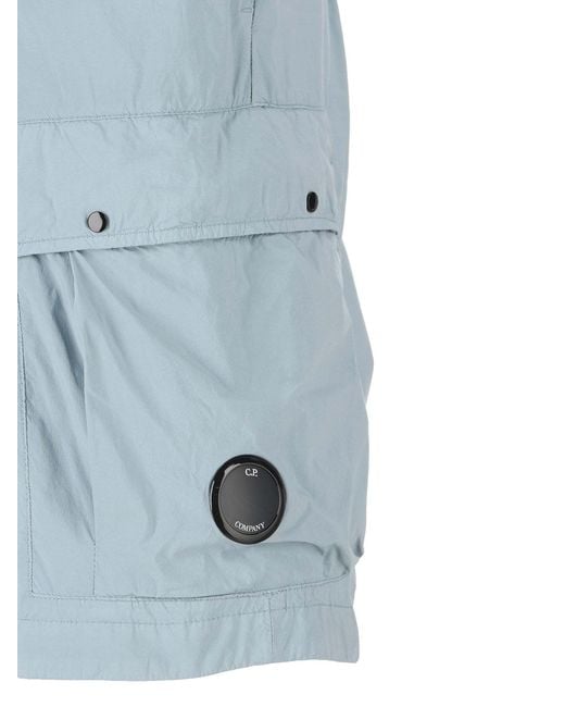 C P Company Blue Button-Fastening Cargo Shorts for men