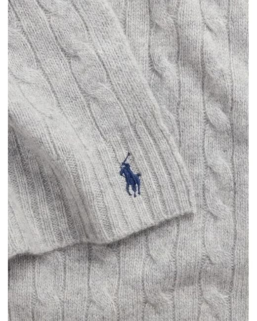 Polo Ralph Lauren White Logo Embroidered Cable Knitted Scarf
