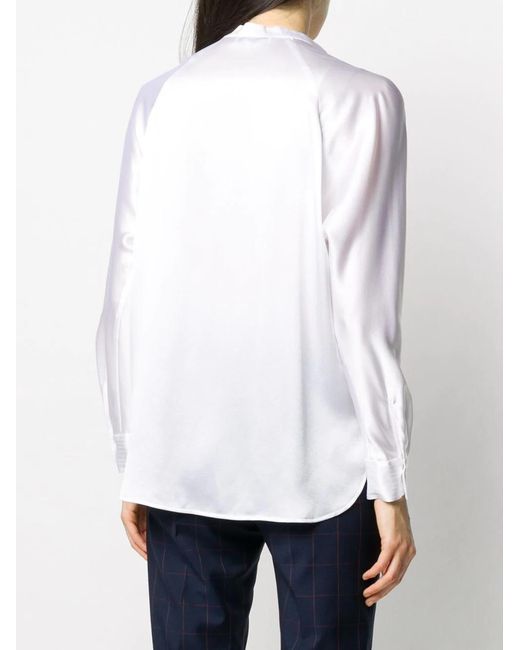 Vince White Open Neck Long-Sleeved Loose Fit Blouse
