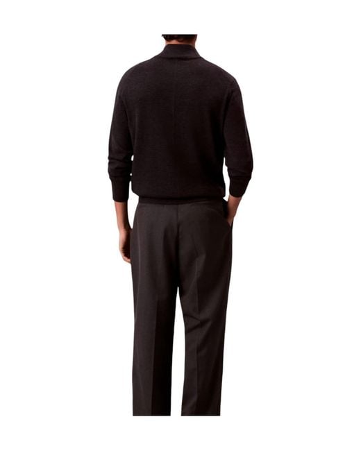Calvin Klein Black Merino Wool Quarter Zip Jumper for men