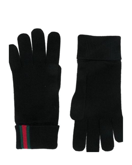 Gucci Black Stipe Detailed Knit Gloves for men