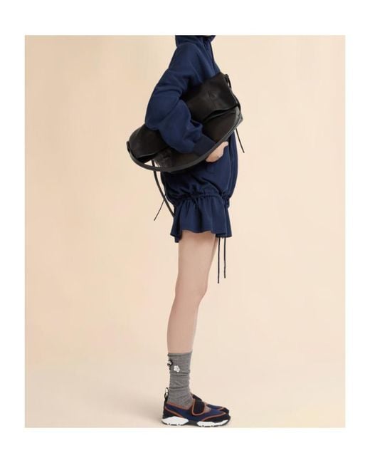 Marni Blue Drawstring Ruffled Hooded Sweatshirt Dress