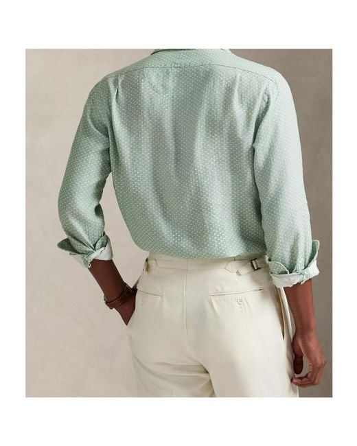 Polo Ralph Lauren Blue Custom Fit Mallet-Print Linen Shirt for men