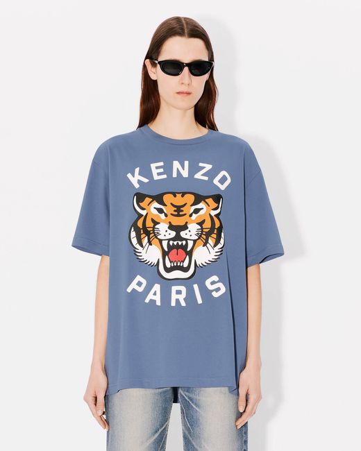 KENZO Blue Lucky Tiger Printed Crewneck T-Shirt for men