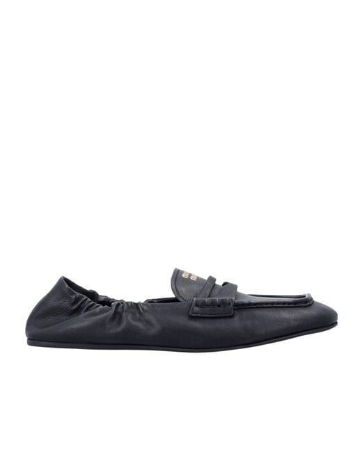 Miu Miu Blue Nappa Ruches Loafers