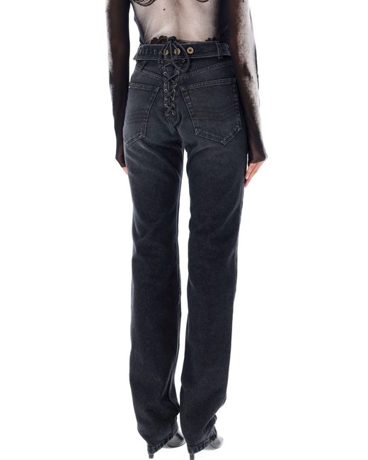 Jean Paul Gaultier Blue High-Waist Bonded Jeans With Embroidered Patches