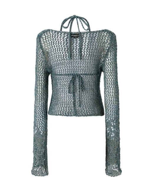 Pinko Blue Halterneck Triangle-Cup Knitted Top