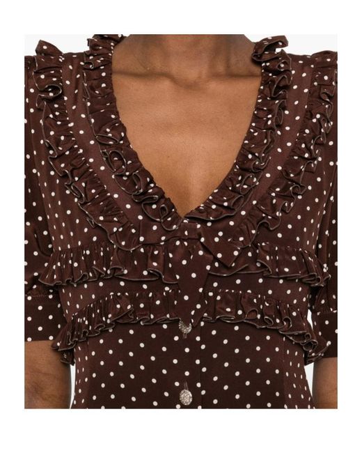 Alessandra Rich Brown Ruffled Polka-Dot Mini Dress