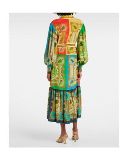 ALÉMAIS Green Monte Printed Linen Shirt Dress