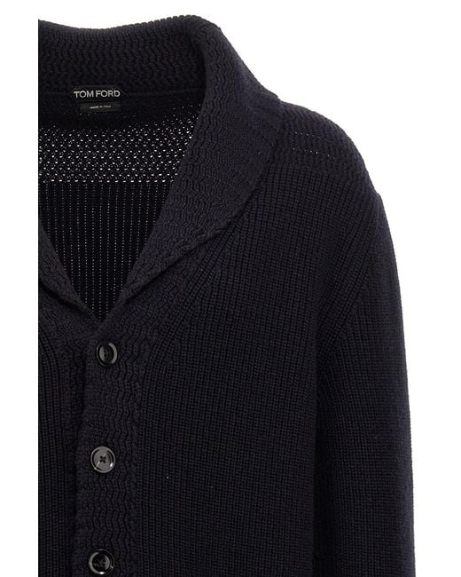Tom Ford Blue Ribbed-Knit Shawl Cardigan for men