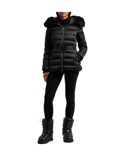 Moncler Black Hooded Waist-Cinched Down Jacket