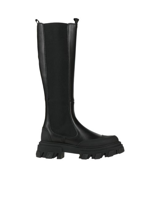 Ganni Black Platform Leather Boots