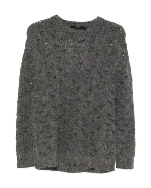 Seventy Gray Sequin-Embellished Open-Knit Sweater