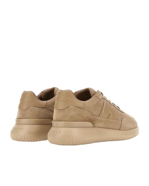 Hogan Brown Logo Patch Lace-Up Sneakers for men