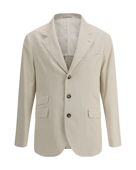 Brunello Cucinelli White Single Breasted Long Sleeved Blazer for men