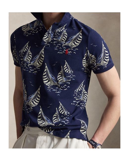 Polo Ralph Lauren Blue Sailboat-Print Polo Shirt for men