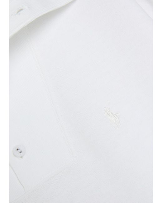 Polo Ralph Lauren White Embroidered Cotton-Blend Polo Sweatshirt