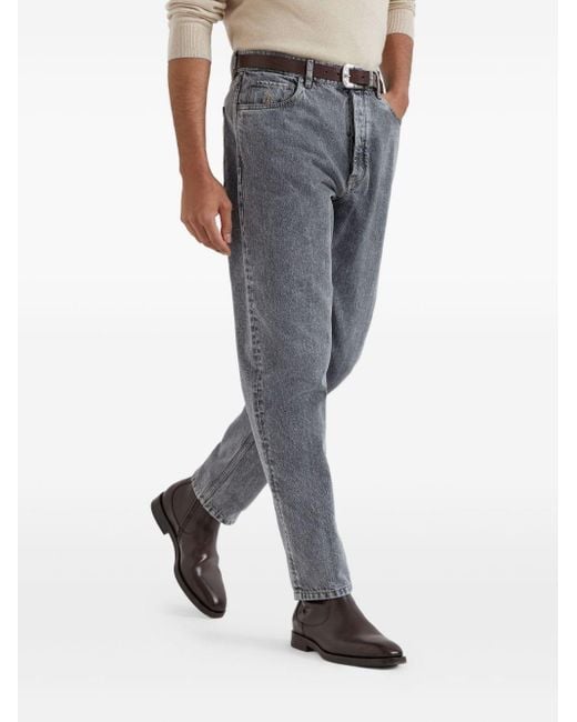 Brunello Cucinelli Gray Logo Patch Straight-Leg Jeans for men