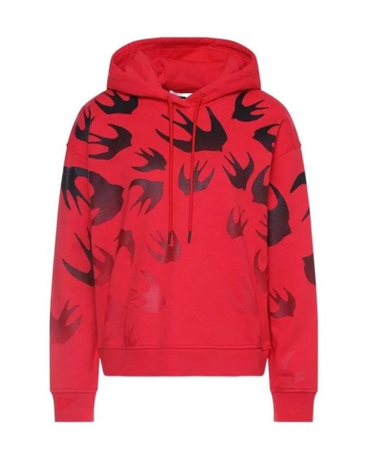 McQ Alexander McQueen Red Swallow Printed Hooded Sweater