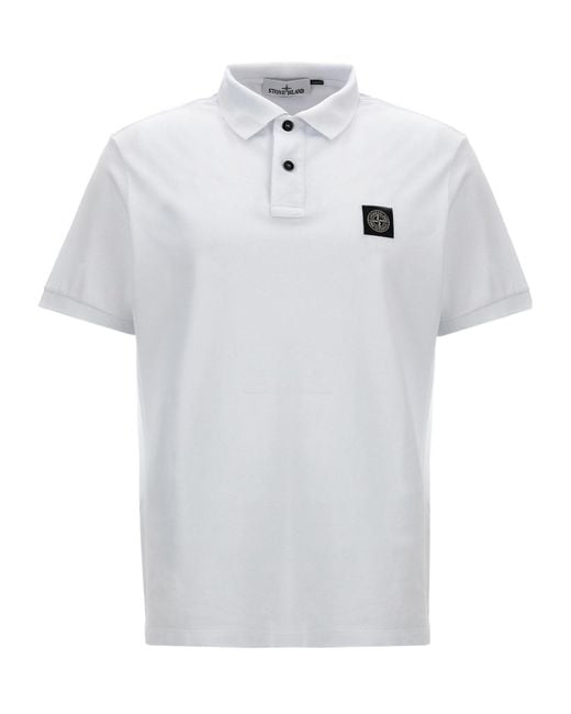 Stone Island White Logo Patch Polo Shirt for men