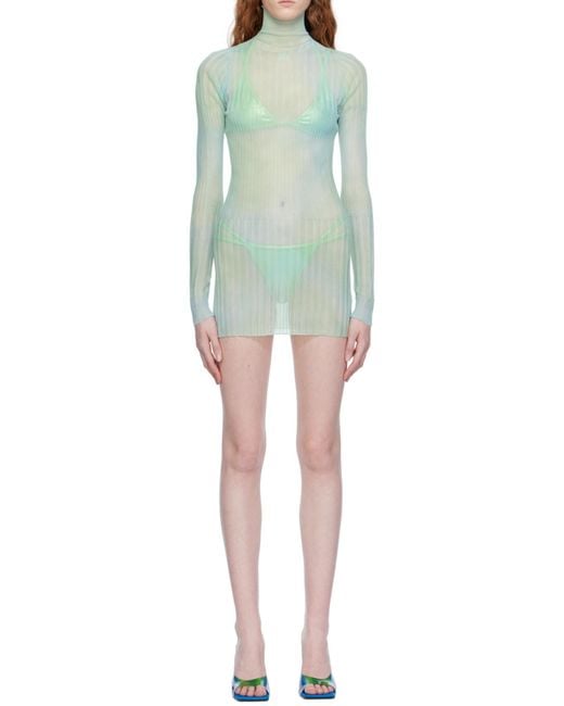 Off-White c/o Virgil Abloh Blue Tie-Dye Sheer Minidress