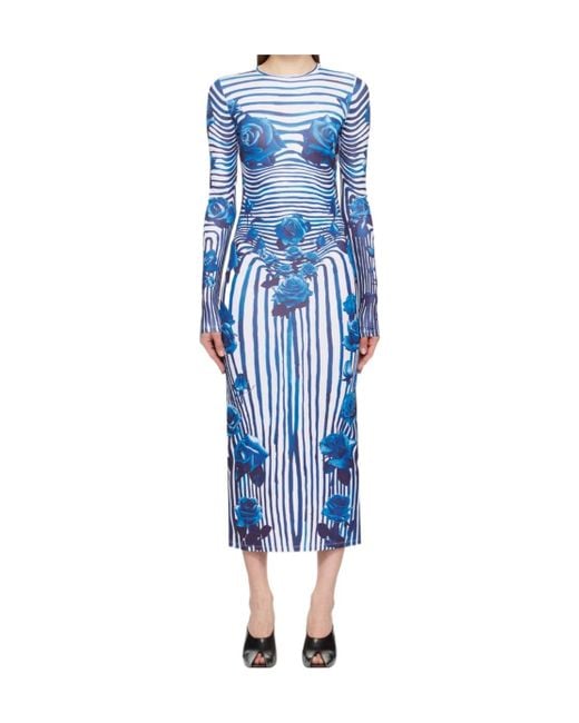 Jean Paul Gaultier Blue Flower Body Morphing Midi Dress