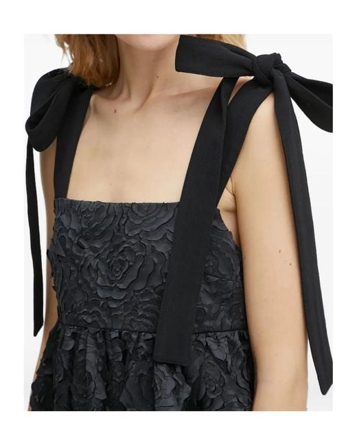 Stine Goya Black Floral-Embellished Bow-Detail Blouse