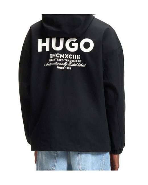 Boss Black Hooded Logo-Print Jacket for men