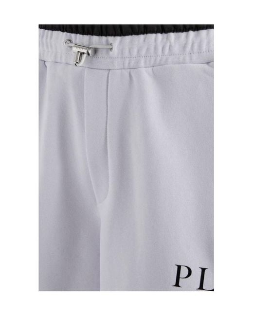 Philipp Plein Blue Logo-Plaque Drawstring Track Shorts for men