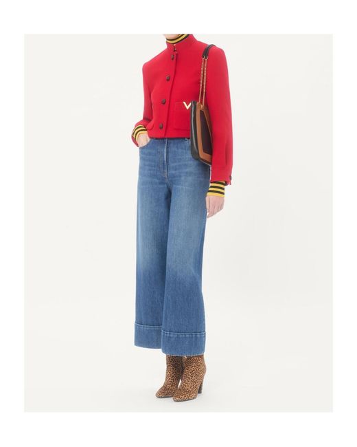Valentino Red Drill Double Logo Plaque Button-Up Jacket