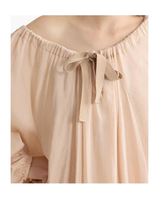 Patou Natural Striped-Pattern Tie-Neck Mini Dress