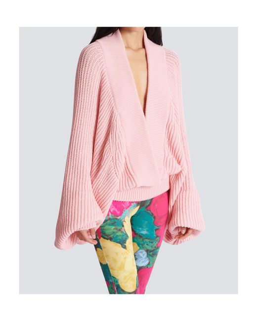 Balmain Pink Oversized Ribbed Knitted Sweater