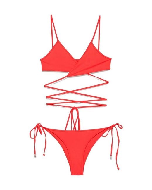 The Attico Red Rubberised-Logo Bikini